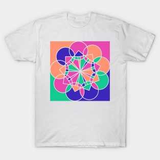 Repeated elements in digital geometric mandala in random bright neon colors T-Shirt